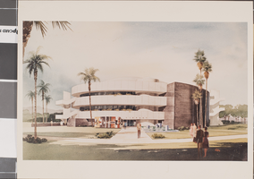 Photograph of an artist's rendering of University library, Las Vegas, circa early 1960s