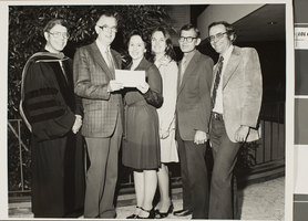 Black-and-white photograph of Phi Lambda Alpha officers, University of Nevada, Las Vegas, April 14, 1976