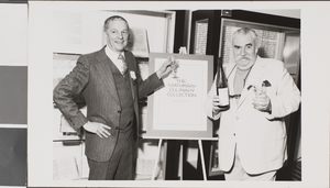 Black-and-white photograph of Hal Erickson and Louis Szathmary, University of Nevada, Las Vegas, October 10, 1981