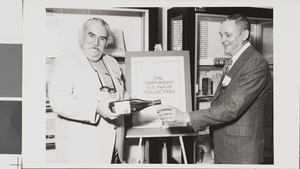 Black-and-white photograph of Hal Erickson and Louis Szathmary, University of Nevada, Las Vegas, October 10, 1981