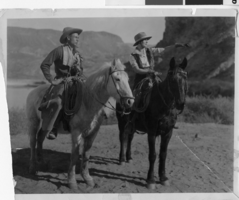Photograph of Alta Ham and another person with horses near Colorado River, 1929