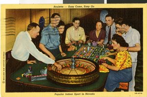 Postcard of roulette players, Las Vegas, circa 1940s