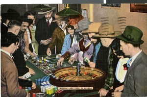 Postcard of Roulette players, Las Vegas, circa 1940s