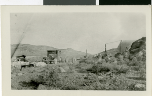 Photograph of cars in the desert, circa early 1900s