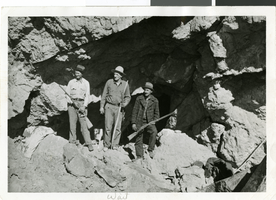 Photograph of Charles Kenyon, Frank Waite, and Art Schroder at Queho's Cave, circa 1940