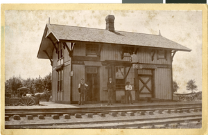 Photograph of men in front of building, Gilliam, Missouri, circa late 1800s to early 1900s