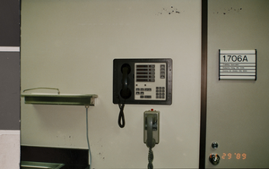 Photograph of telephones in a classroom, University of Nevada, Las Vegas, circa 1991-1992