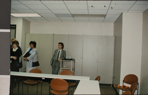 Photograph of people touring the new health sciences building, University of Nevada, Las Vegas, circa 1991-1992