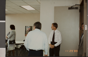 Photograph of people touring the new health sciences building, University of Nevada, Las Vegas, circa 1991-1992