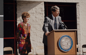 Photograph of an unidentified man and woman at the ground breaking ceremony, University of Nevada, Las Vegas, circa 1991-1992