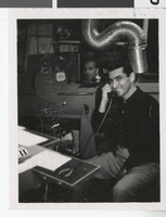 Photograph of Esper Esau and Pete Dante in light booth at Stardust Hotel, Las Vegas, April 1964