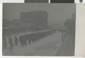 Postcard of a parade on Main Street in Tonopah, Nevada, circa 1900s-1910s