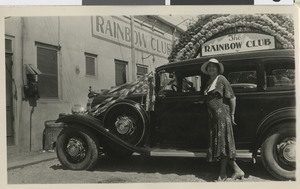 Photograph of Mrs. Rowen in front of the Rainbow Club, Las Vegas, circa 1930s