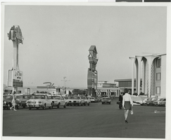 Photograph of Caesars Palace and Flamingo Hotel marquee, Las Vegas, Nevada, 1966-1969