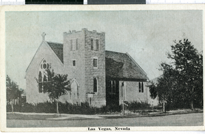 Postcard with photograph of Christ Episcopal Church, Las Vegas, Nevada, 1900-1930
