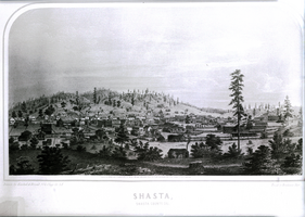 Negative of drawing of Shasta, Shasta County, California mid to late 1800s