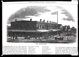 Negative of a drawing of a post office block, mid 1800s - early 1900s