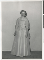 Photograph of an unidentified young woman in a prom dress, Las Vegas, April 1953
