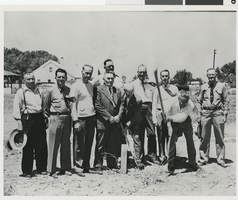 Black-and-white photograph of groundbreaking ceremony, late 1800s or early 1900s
