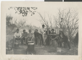 Photograph of people camping on Las Vegas Creek, 1880 - early 1900s
