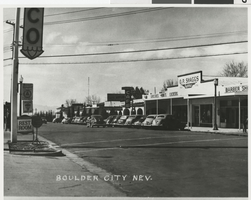 Photograph of business section, Boulder City, Nevada, 1940s