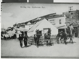 Photograph of a house moving, Manhattan (Nev.), circa 1906