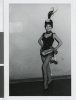 Photograph of a showgirl in costume backstage, Las Vegas (Nev.), 1957-1960s