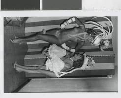 Photograph of showgirls in costume backstage, Las Vegas (Nev.), 1957-1960s