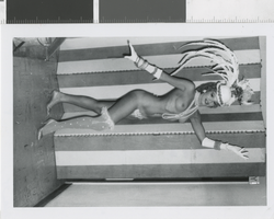 Photograph of showgirl in costume backstage, Las Vegas (Nev.), 1957-1960s