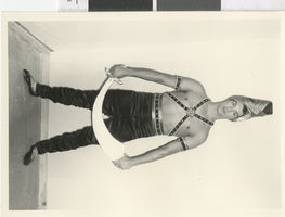 Photograph of a performer wearing an Arabian guard costume, Dunes Hotel, Las Vegas (Nev.), 1957-1960s