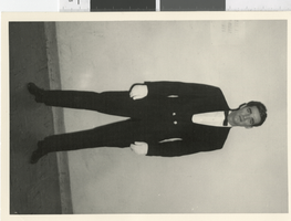 Photograph of a performer wearing a tuxedo, Dunes Hotel, Las Vegas (Nev.), 1957-1960s
