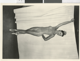 Photograph of a dancer posing backstage in a ballet costume, Dunes Hotel, Las Vegas (Nev.), 1957-1960s