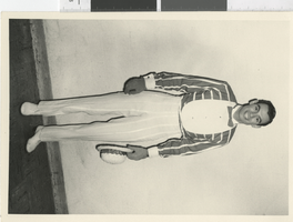 Photograph of a male dancer wearing a minstrel show costume, Dunes Hotel, Las Vegas (Nev.), 1957-1960s