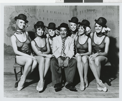 Photograph of Tommy "Moe" Raft and dancers in Minsky's Burlesque at the Aladdin Hotel and Casino, Las Vegas (Nev.), 1972