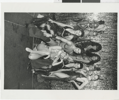 Photograph of ten Minsky's cast members posing on stage at the Aladdin, Las Vegas (Nev.), 1968-1973