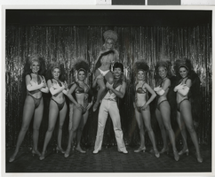 Photograph of eight Minsky's Burlesque cast members, Playboy Hotel, Chicago (Ill.), circa 1977