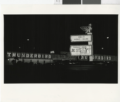 Photograph of the Thunderbird marquee and parking lot, Las Vegas (Nev.), 1970-1979