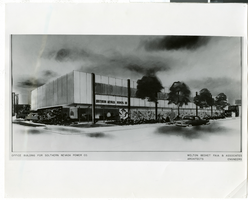 Photograph of architect's rendering of Southern Nevada Power Company offices, 1961