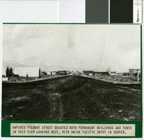 Photograph of Fremont Street, a mixture of permanent and temporary structures, and the Union Pacific Railroad depot, Las Vegas (Nev.), 1905