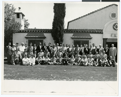 Photograph of Masonic Lodge members outside hall, Las Vegas (Nev.), 1950s-1960s