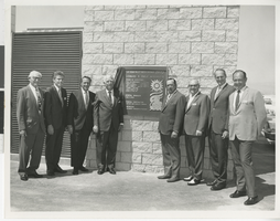 Photograph of men with dedication plaque, Las Vegas (Nev.), 1970