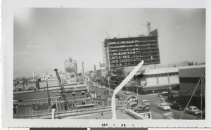 Photograph of rooftop view of Freemont Street, Las Vegas (Nev.), 1940s