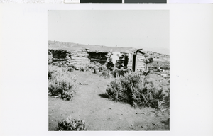 Photograph of a log cabin in Pioche (Nev.), circa 1907