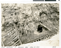 Photograph of first concrete in Hoover Dam, June 6, 1933