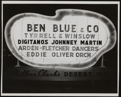 Photograph of Wilbur Clark's Desert Inn marquee, Las Vegas (Nev.), 1950s