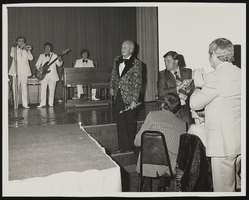 Black-and-white photograph of Donn Arden accepting an award, Las Vegas (Nev.), mid 1970s