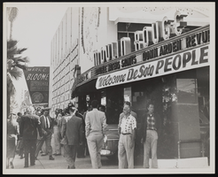 Photograph of Frank Sennes' Moulin Rouge marquee, Hollywood (Calif.), 1950s