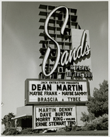 Photograph of Sands marquee: Dean Martin, maybe Frank, maybe Sammy, Las Vegas, 1963