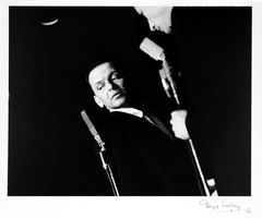 Film transparency of Frank Sinatra and Joey Bishop, onstage at the Sands Hotel, Las Vegas, 1960
