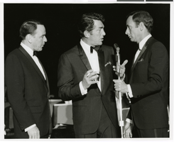 Photograph of Frank Sinatra, Dean Martin and Joey Bishop onstage at the Copa Room in the Sands Hotel, Las Vegas, April 1966.